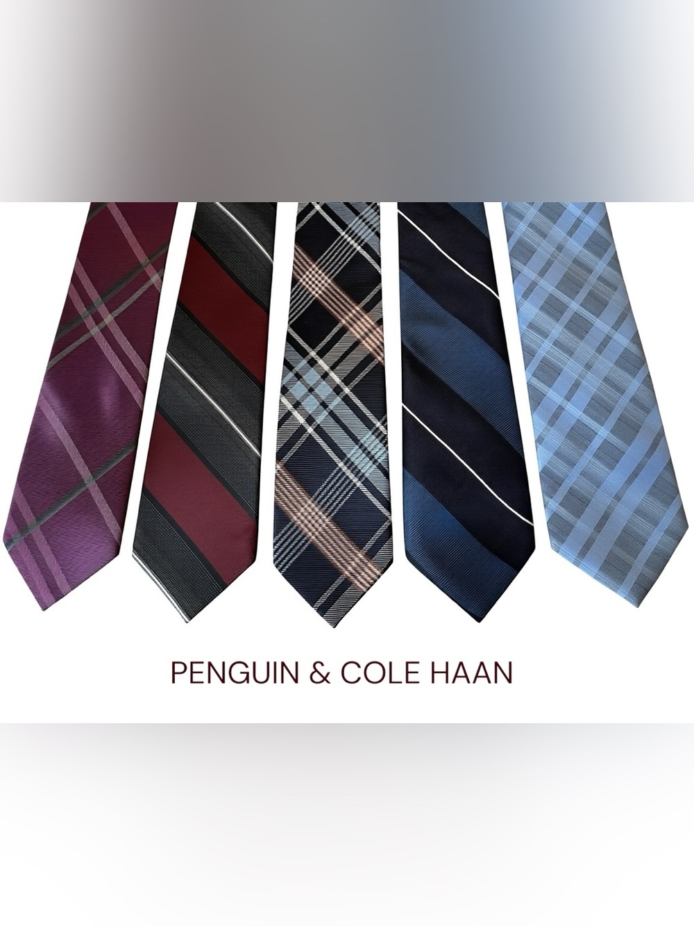 Penguin Kenneth Cole Men's SILK 5 Tie Set - Burgundy, Black, Navy, Blue,
